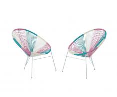 Lot de 2 fauteuils de jardin II en fils de résine tressés - Rose, bleu, blanc - ALIOS