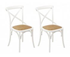 Lot de 2 chaises TARIK - Bois & assise en rotin - Blanc