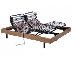 Sommier électrique de relaxation lattes et 2x25 plots déco bois chêne naturel de DREAMEA - 2 x 80 x 200 cm - moteurs OKIN