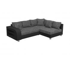 Canapé d'angle convertible tissu et simili KUOPIO - Gris et noir - Angle droit
