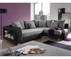 Canapé d'angle convertible tissu et simili KUOPIO - Gris et noir - Angle droit