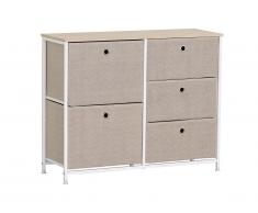 Commode WIMBLEDON - 5 tiroirs - Métal & tissu - Blanc et Beige