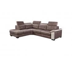 Canapé d'angle gauche relax électrique en tissu microfibre marron VIGOLA