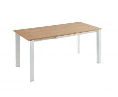Table à manger extensible MELITA - 4 à 6 couverts - MDF et Métal - Chêne et Blanc