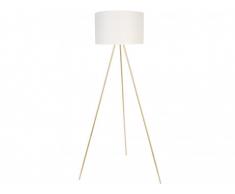 Lampadaire trépied moderne design TRIAM - Métal et tissu - 40 x 40 x 147 cm - Blanc et doré
