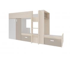 Lits superposés JULIEN - 2x90x190cm - Armoire intégrée - Blanc et taupe