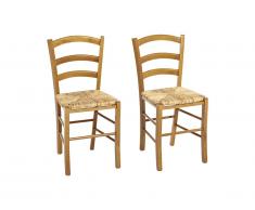 Lot de 2 chaises PAYSANNE - Hêtre massif & paille de riz - Teinte : Chêne