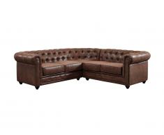 Canapé d'angle CHESTERFIELD en microfibre aspect cuir vieilli