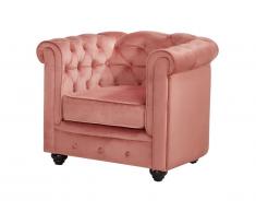 Fauteuil CHESTERFIELD - Velours rose pastel