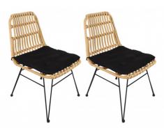 Lot de 2 chaises de jardin NOSARA en résine tressée - Assise noire
