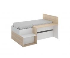 Lit avec rangements et bureau LISON - 90 x 190 cm - Coloris : blanc et chêne