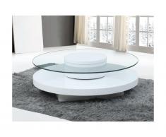 Table basse RYHALI - Plateau pivotant - Verre trempé & MDF blanc