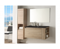 Ensemble BEHATI - meubles de salle de bain - Effet bois et noir