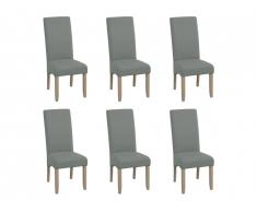 Lot de 6 chaises ROVIGO - Tissu gris- Pieds bois clair
