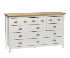 Commode HAMPTONS - 12 tiroirs - Pin - Blanc et chêne