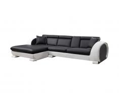 Canapé d'angle en simili KOMODOR - Assise noir et contour blanc - Angle gauche