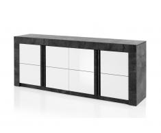 Buffet ESSIA - 4 portes - Aspect ardoise et blanc laqué