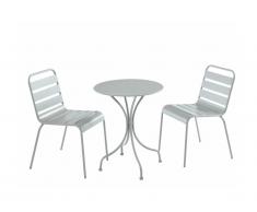 Salle à manger de jardin en métal - une table D.60cm et 2 chaises empilables - Gris - MIRMANDE
