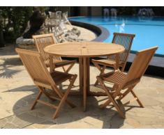 Salle à manger de jardin BYBLOS - Teck: 1 table D.120cm et 4 chaises pliantes