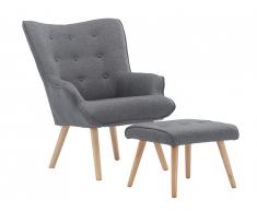 Fauteuil avec repose-pieds en tissu NOELIA - Gris