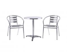 Salle à manger de jardin en aluminium : une petite table ronde et 2 chaises - MONTMARTRE