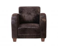 Fauteuil club en microfibre aspect cuir vieilli MADIE - Marron