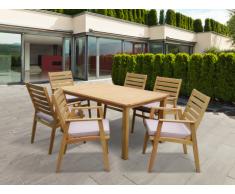 Salle à manger de jardin AZZAO en bois d'eucalyptus: une table + 6 fauteuils - assise taupe