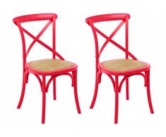 Lot de 2 chaises TARIK - Bois & assise en rotin - Fuchsia