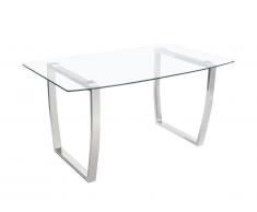Table à manger IMELDA - 6 couverts - Verre trempé & Métal chromé