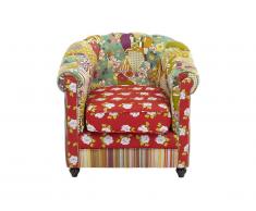 Fauteuil Chesterfield SPANIA - Tissu patchwork nuances rouge et vert