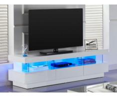 Meuble TV FABIO - MDF laqué blanc - LEDs - 3 tiroirs & 3 niches