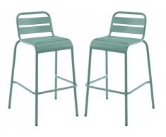 Lot de 2 chaises de bar de jardin empilables MIRMANDE en métal - Vert amande