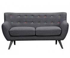 Canapé 2 places en tissu SERTI - Gris anthracite avec boutons déco multicolores