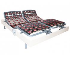 Sommier électrique de relaxation 2x48 plots déco bois blanc de DREAMEA - 2 x 70 x 190 cm - moteurs OKIN