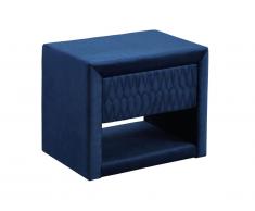 Table de chevet DANIELE - 1 tiroir et 1 niche - Tissu velours - Bleu