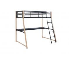 Lit mezzanine MALICIA - 90 x 190 cm - bureau intégré - Noir et chêne