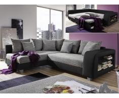 Canapé d'angle convertible tissu et simili KUOPIO - Gris et noir - Angle gauche