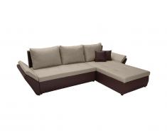 Canapé d'angle convertible réversible en tissu et simili CARRY - Marron foncé et beige