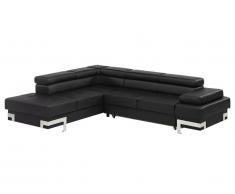 Canapé d'angle convertible en simili DAMIEN - Noir - Angle gauche