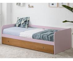 Lit gigogne banquette JULIETTE - 2x90x190cm - MDF - Rose pastel et Merisier