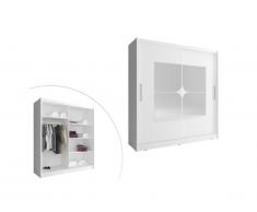 Armoire KATARINA - 2 portes coulissantes - 4 Miroirs - L180cm - Blanc