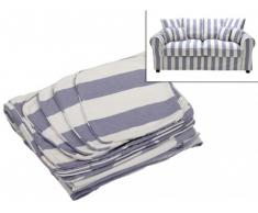 Housse de canapé 2 places en tissu CLARA - Rayé bleu et blanc