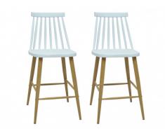 Lot de 2 tabourets de bar DAGMAR - Polypropylène - Pieds couleur chêne - Blanc