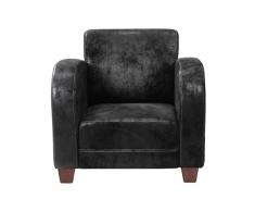 Fauteuil club en microfibre aspect cuir vieilli MADIE - Noir