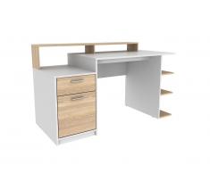Bureau avec rangements ZACHARIE - Blanc et chêne
