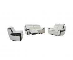 Canapé 3+2 places et fauteuil relax électrique en cuir ANGELIQUE - Blanc/anthracite