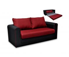 Canapé 2 places convertible en tissu DANUBE - Noir et Rouge avec passepoil rouge