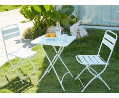 Salle à manger de jardin pliante MIRMANDE en métal: une table et 2 chaises - Blanc