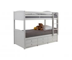 Lits superposés séparables ANCHISE - 90 x 190 cm - Avec rangements - Pin laqué blanc