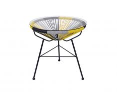 Table de jardin en fils de résine tressés - Jaune, gris, noir - ALIOS